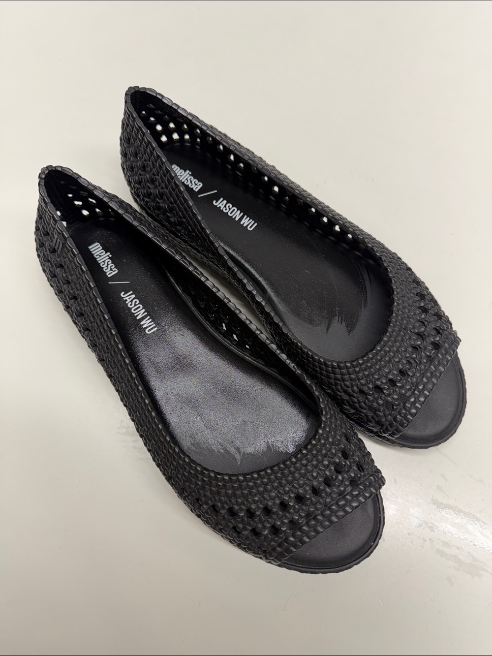 Jason Wu x Melissa Shoes Basket Weave Open Toe Jelly Ballet Flats Black Size 8